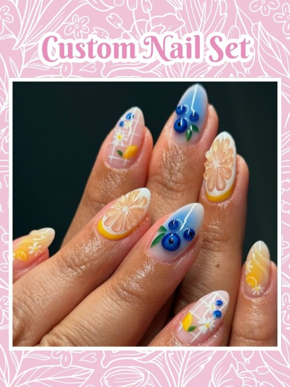 Blueberry Lemon Custom Reusable Press-On Nails (Made to Order)